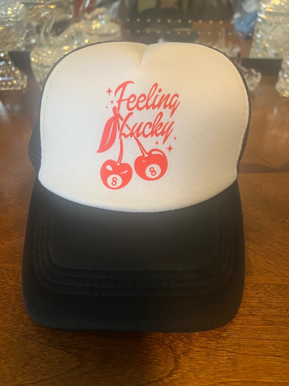 Impressions Trucker Hat - White & Black with Red Graphic